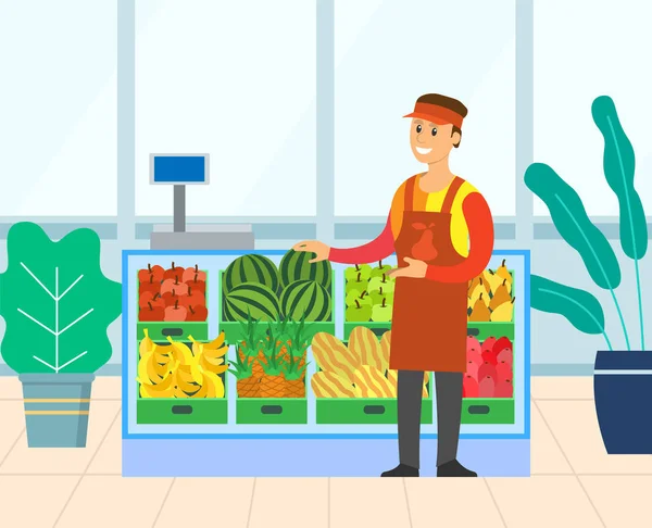 Frutas y Verduras en Supermercado, Vector Minorista — Vector de stock