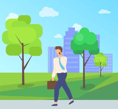 Park Vektöründe Yolda Giden İşçi Karakteri