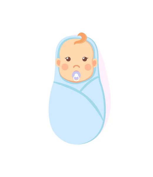 Windeln Baby Junge mit Brustwarze isoliert auf weiß — Stockvektor