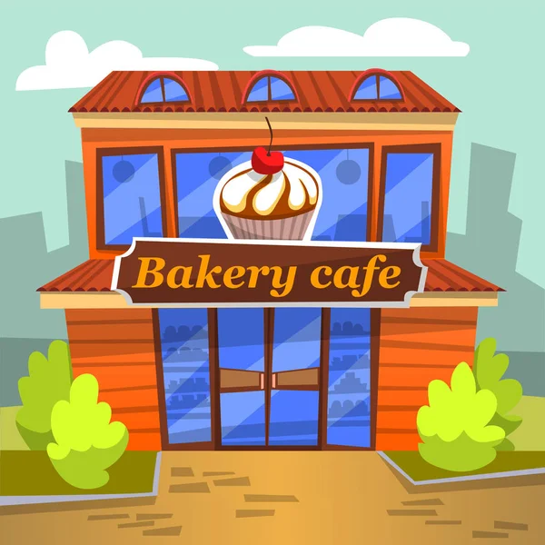 Dessert and Sweet Retail, Urban Bakery Cafe Vector — Stock Vector