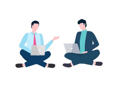 Dizüstü Bilgisayar ile Oturan İşçiler, Erkekler Vector Tartışıyor