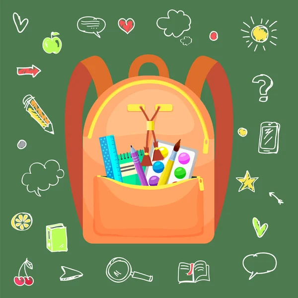 Sac à dos scolaire coloré Retour à l'école — Image vectorielle