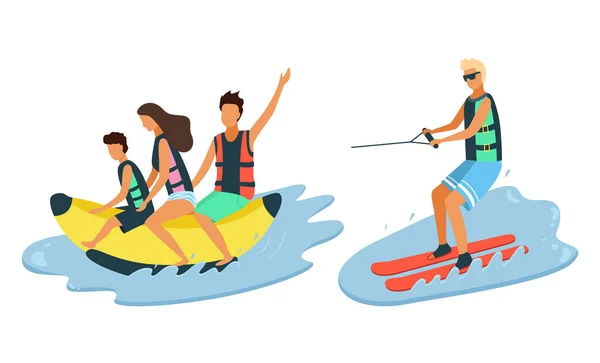 Banana Boat Riding, Ski nautique, Plage Activités — Image vectorielle