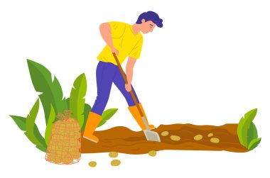 Toprak Vektörü nde Tarım İşçisi Patates Dikimi