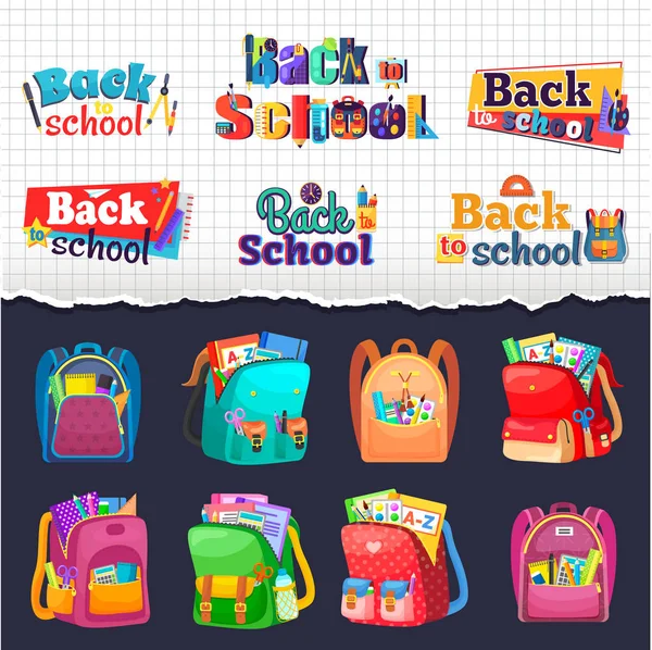 Sac à dos scolaire coloré Retour à l'école — Image vectorielle