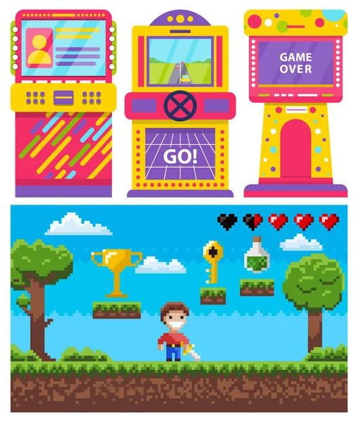 Adventure pixel Game, Gokapparatuur vector — Stockvector