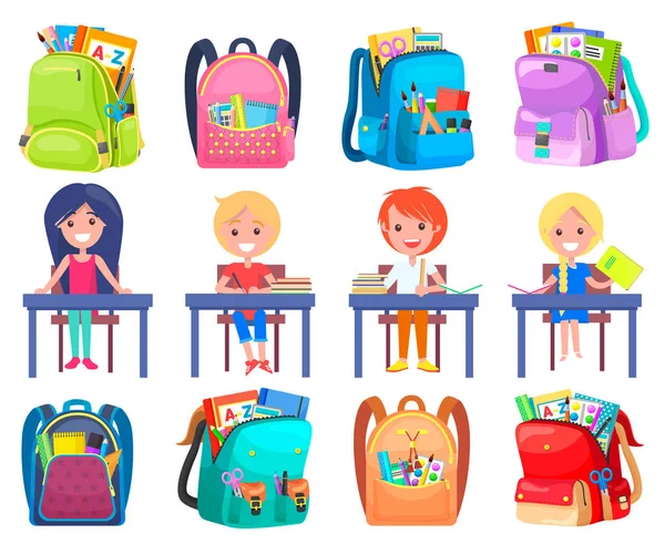 Färgade skolan ryggsäck tillbaka till skolan — Stock vektor