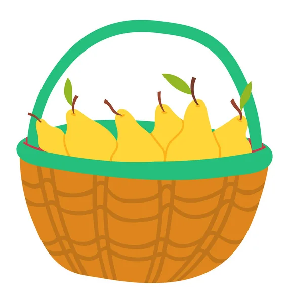Panier aux fruits juteux isolés à la poire jaune — Image vectorielle