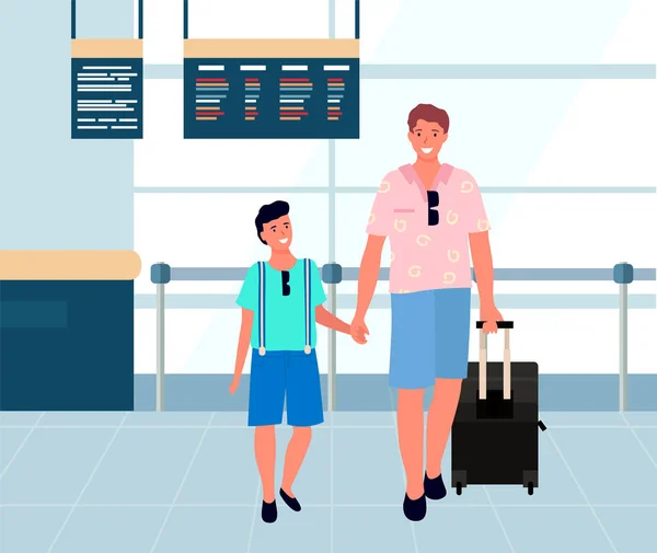 Ταξιδιώτες στο αεροδρόμιο, οικογένεια σε διάνυσμα τερματικού — Διανυσματικό Αρχείο