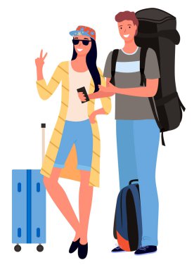 Bavul ve Kamera Vektörü ile Turist Çift