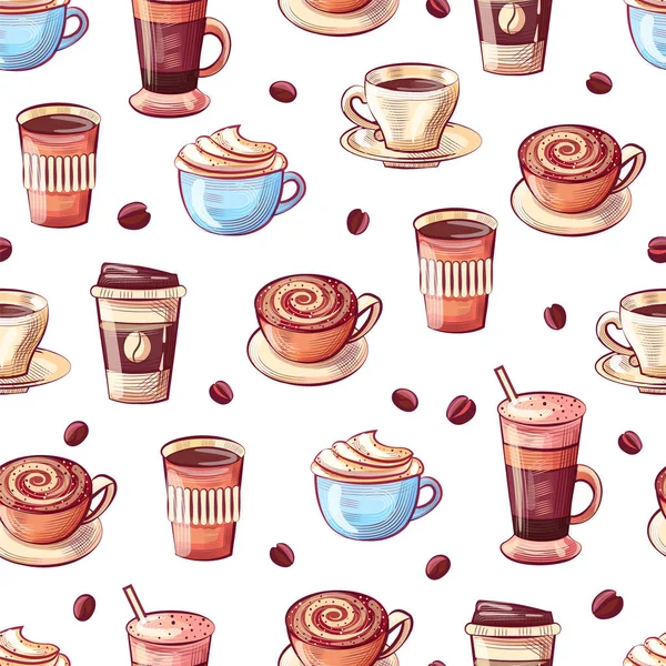 Kahve Fincanları ve Fasulye Dikişsiz Desen İçecek