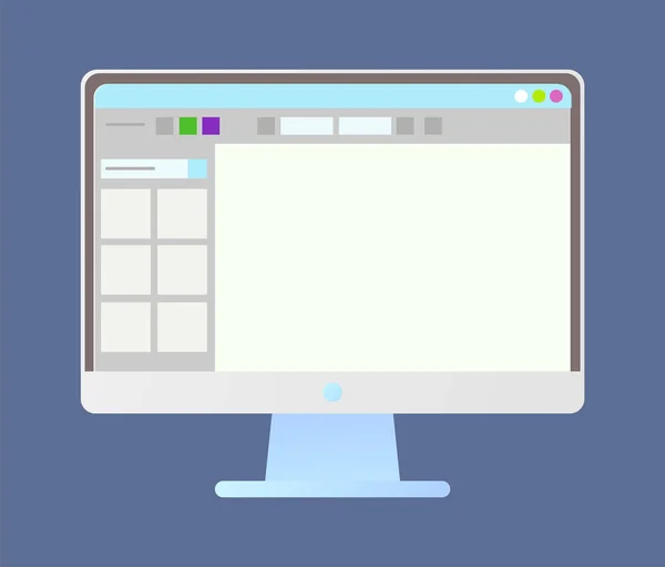 Obrazovka počítače s otevírací aplikací, vektor monitoru — Stockový vektor