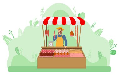 çiftlik Üretim, Satıcı ve Et, Dükkan Vektör
