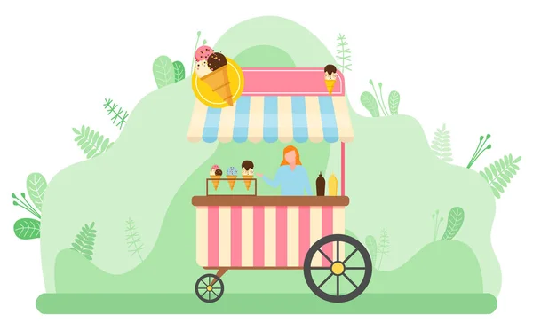 Kiosco de helados, tienda en el parque Spring Market Vector — Vector de stock