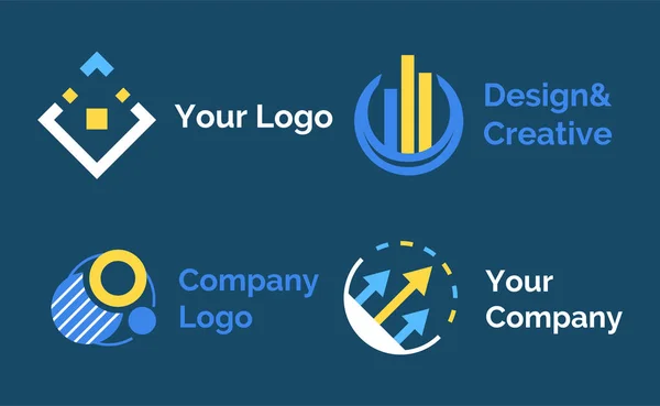 Ensemble de logo présenté dans un style de conception plate sur bleu — Image vectorielle