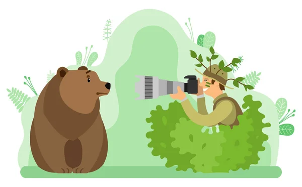 Photograph Taking Picture of Bear Wild Nature — Stock Vector