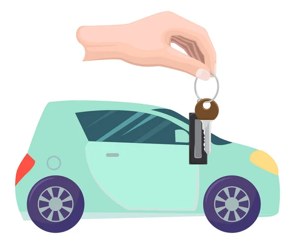 Nieruchomości samochodowe i klucze w rękach, zakup pojazdu — Wektor stockowy