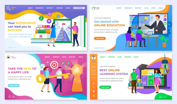 Éducation en ligne Connaissances Mise en place de sites Web — Image vectorielle
