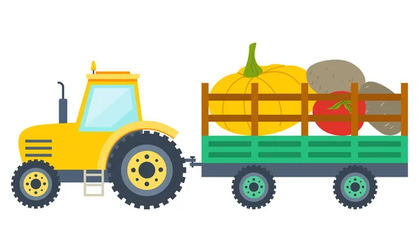 Verduras en Remolque, Tractor con Vector — Vector de stock