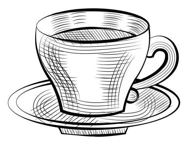 Taza de porcelana de café en platillo Bosquejo aislado — Vector de stock