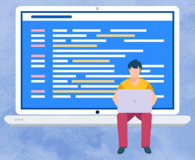 Freelancer Man Laptop Ekran Monitör üzerinde çalışma