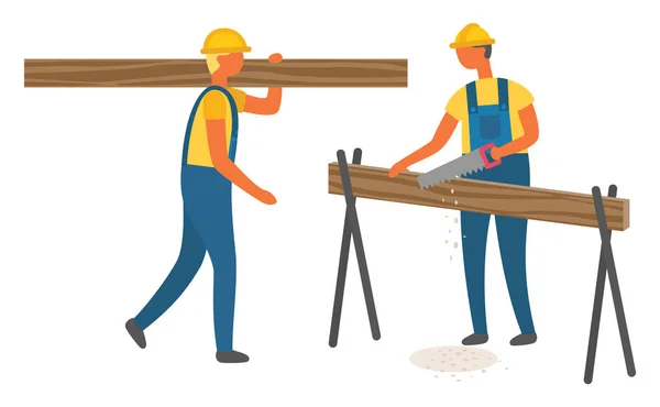 Constructores que llevan y aserran troncos, Vector de madera — Vector de stock