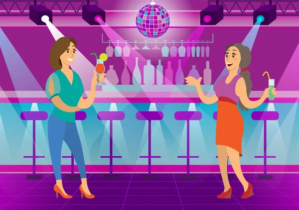 Women Drinking Cocktails in Nightclub Dance Floor — Stock Vector