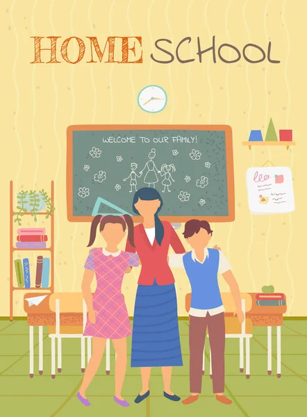 Colegas e Professor, Home School Card Vector —  Vetores de Stock