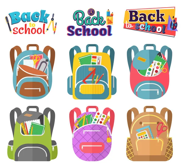 Кольоровий шкільний рюкзак Назад до школи — стоковий вектор