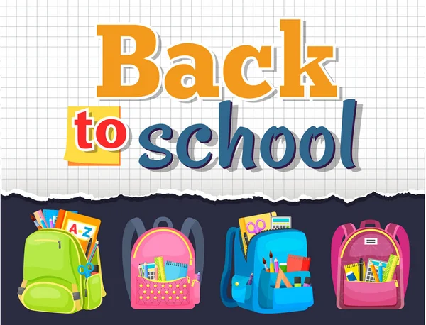 Kolorowy plecak szkolny Powrót do szkoły — Wektor stockowy