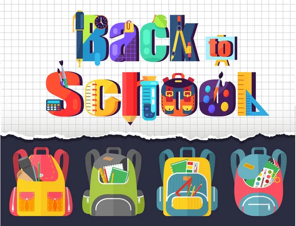 Mochila escolar de color Volver a la escuela — Vector de stock