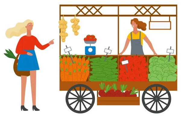 Acheter des légumes et des fruits, vecteur d'épicerie — Image vectorielle