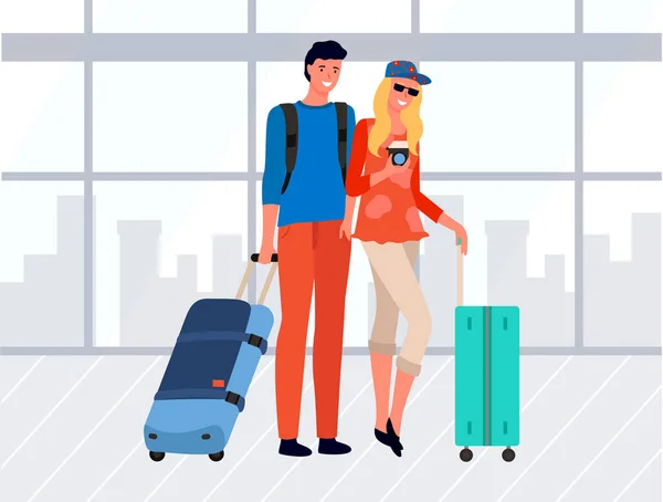 Молода пара туристів з векторним багажем — стоковий вектор
