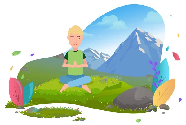 Meditation in den Bergen, Reisen und Tourismus — Stockvektor