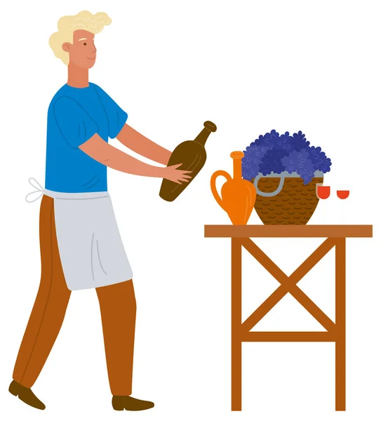 L'homme en versant du vin de terre pot vecteur Image — Image vectorielle