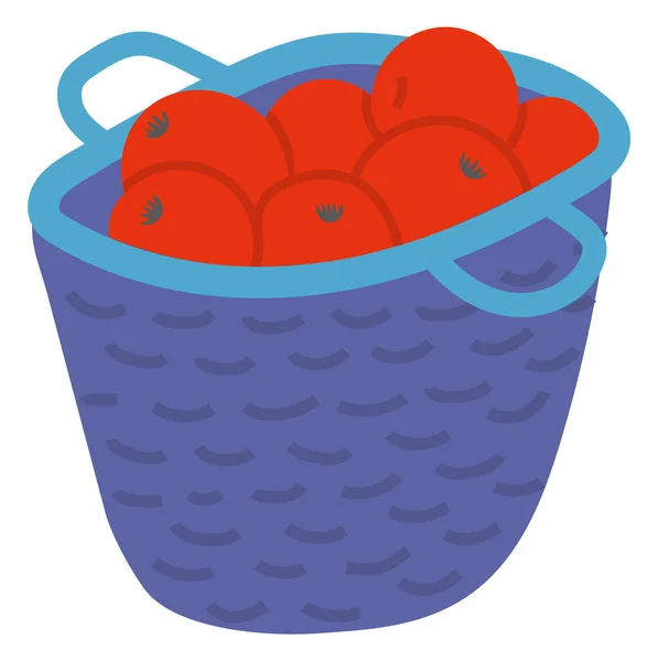 Apples in Wooden Basket, Picking Fruit Vector — Stock Vector