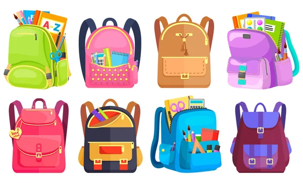 Mochila escolar colorida de volta à escola — Vetor de Stock