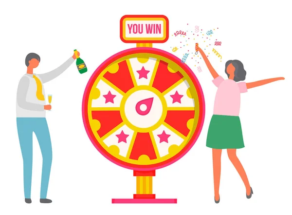 Fortune Wheel People Celebrating Victory Vector — Stock Vector