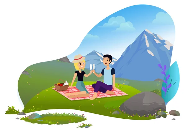 Couple en vacances Homme Femme sur la nature Montagnes — Image vectorielle