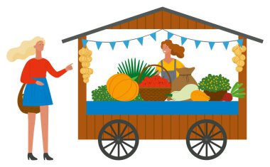Sebzelerle Ticaret Çadırı Müşteri ve Tedarikçi Vektörü