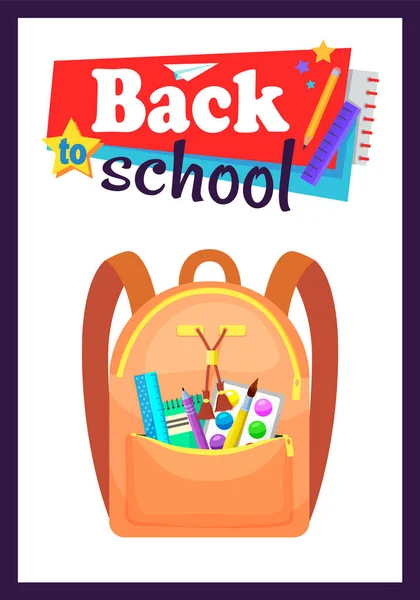 Farbenfroher Schulrucksack zurück zur Schule — Stockvektor