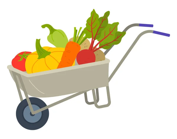 Récolte fraîche dans le chariot, Légumes dans le vecteur de chariot — Image vectorielle