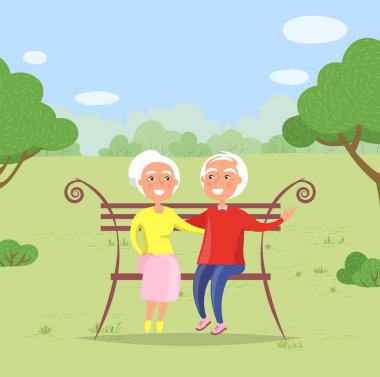 Park 'ta bir çift, Bench' te bir büyükanne.