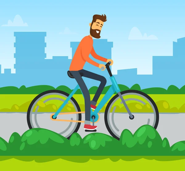 Fietser in de stad, Man op de fiets, Transportdrager — Stockvector