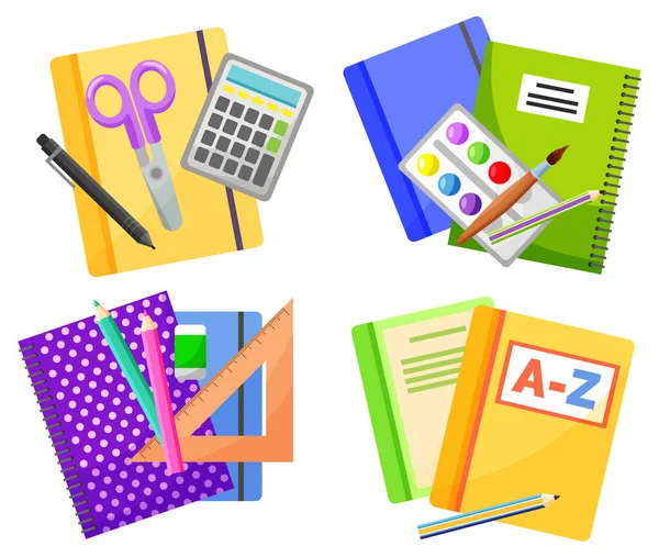 Colorful School Supplies Isolated on White Vector — Stock Vector