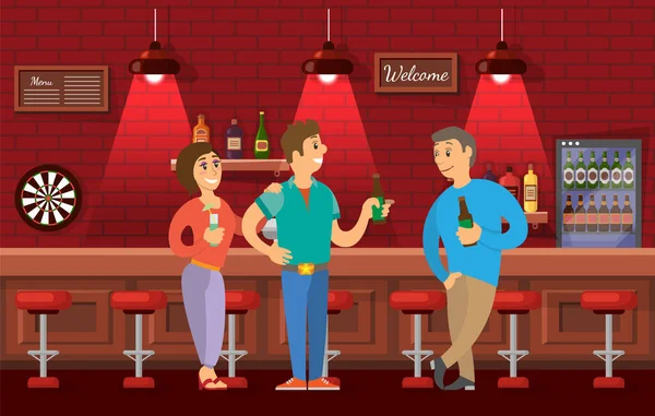 Pessoas conversando no Bar, Encontro de Amigos no Pub — Vetor de Stock