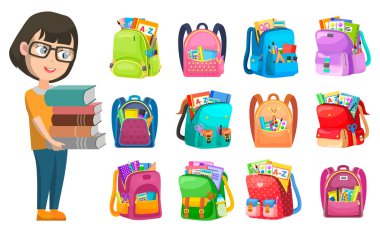 Edebiyat ve Sırt Çantası ile Öğrenci, Okul Vektörü