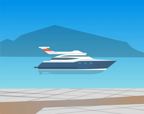 Speed Boat Yacht na Seascape Vector Illustration — Stockový vektor