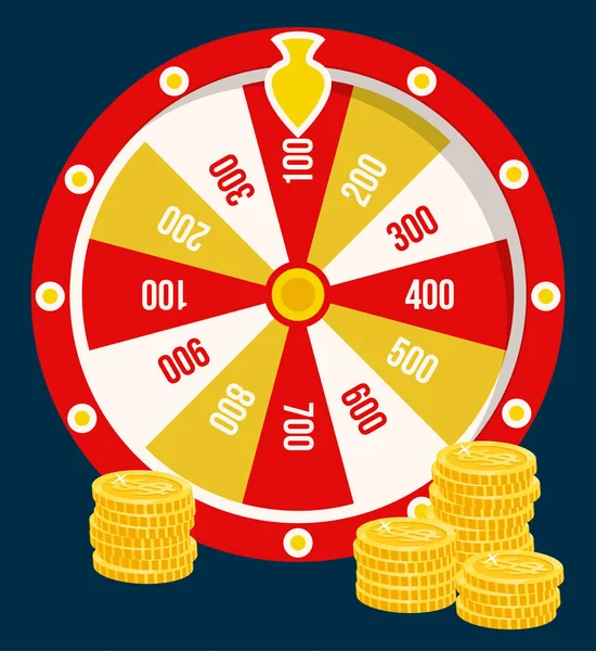 Rueda de la fortuna, monedas de oro, Casino Juego de Apuestas — Vector de stock