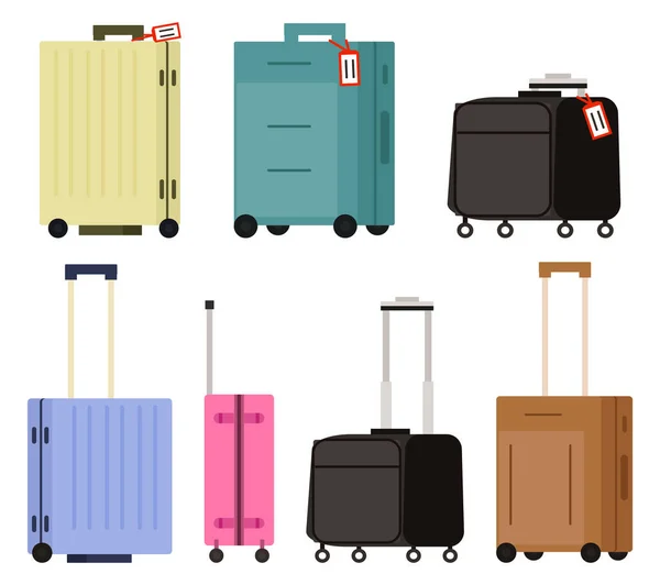 Baggage or Luggage, Suitcase on Wheels, Tourism — Stock Vector